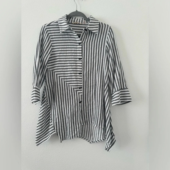 Soft Surroundings Standout Shirt Striped Asymmetrical Hem Button Front Tunic PXS - Picture 1 of 8